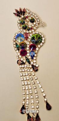 RARE Juliana (D&E) Large Vintage Austrian Crystal Rhinestone Parrot Bird Brooch