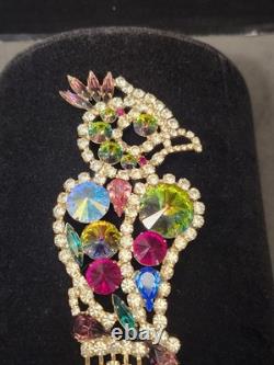 RARE Juliana (D&E) Large Vintage Austrian Crystal Rhinestone Parrot Bird Brooch