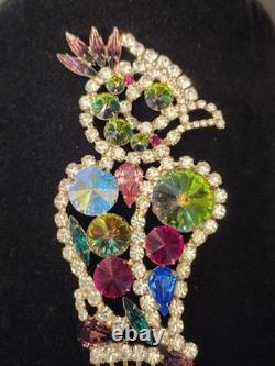 RARE Juliana (D&E) Large Vintage Austrian Crystal Rhinestone Parrot Bird Brooch
