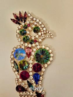 RARE Juliana (D&E) Large Vintage Austrian Crystal Rhinestone Parrot Bird Brooch