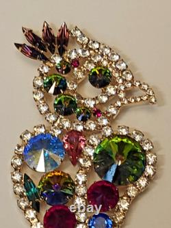 RARE Juliana (D&E) Large Vintage Austrian Crystal Rhinestone Parrot Bird Brooch