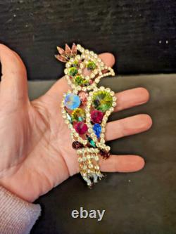 RARE Juliana (D&E) Large Vintage Austrian Crystal Rhinestone Parrot Bird Brooch