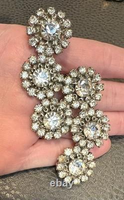 RARE Signed Designer Sharra Pagano Vintage HUGE LARGE Rhinestone Flower Brooch