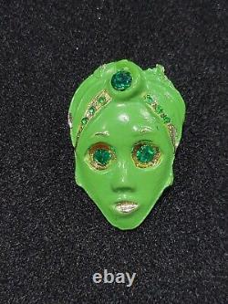 RARE VINTAGE MID-CENTURY Mint Green Swami FORTUNE TELLER RHINESTONE BROOCH