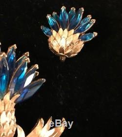 RARE VINTAGE SIGNED CROWN TRIFARI THISTLE BROOCH and EARRING SET