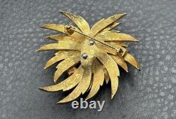 RARE VTG JOMAZ Blue Green Enamel Flower Cabochon Rhinestone Gold Tone Brooch Pin