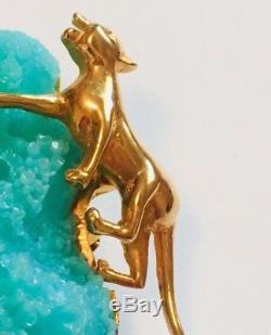 RARE VTG Marcel Boucher Turquoise Coral Rhinestone Mountain Lion Figural Brooch
