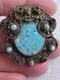 RARE Vintage 1920s Neiger Bros Robins Egg Blue Glass Rhinestone Face Brooch READ