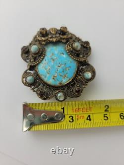 RARE Vintage 1920s Neiger Bros Robins Egg Blue Glass Rhinestone Face Brooch READ