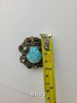 RARE Vintage 1920s Neiger Bros Robins Egg Blue Glass Rhinestone Face Brooch READ