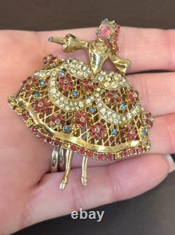RARE Vintage Corocraft Ballerina Brooch Rhinestone Book Piece Maria Camargo READ