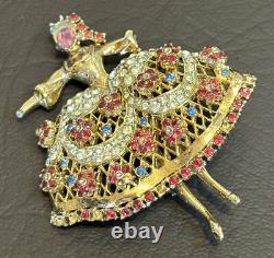 RARE Vintage Corocraft Ballerina Brooch Rhinestone Book Piece Maria Camargo READ
