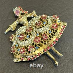 RARE Vintage Corocraft Ballerina Brooch Rhinestone Book Piece Maria Camargo READ