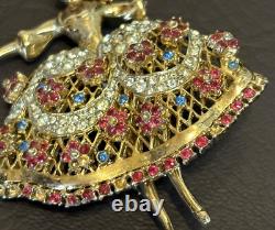 RARE Vintage Corocraft Ballerina Brooch Rhinestone Book Piece Maria Camargo READ