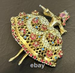 RARE Vintage Corocraft Ballerina Brooch Rhinestone Book Piece Maria Camargo READ