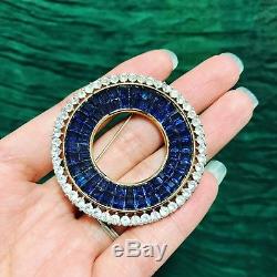 RARE Vintage Crown Trifari Invisible Set Blue Rhinestone Circle Brooch Pin