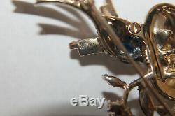 RARE Vintage Crown Trifari Sterling Rhinestone Brooch Bird on Nest Golden Pearls