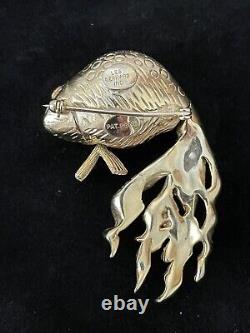 RARE Vintage Les Bernard 3D FISH Pin Brooch, Movable Tail
