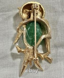 RARE Vintage Marcel Boucher 7897P Owl Brooch Figural Green Belly Rhinestone HTF