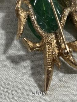 RARE Vintage Marcel Boucher 7897P Owl Brooch Figural Green Belly Rhinestone HTF