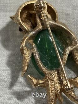 RARE Vintage Marcel Boucher 7897P Owl Brooch Figural Green Belly Rhinestone HTF