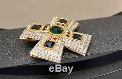 RARE Vintage SWAROVSKI Brooch Pin MALTESE Cross Crystal Rhinestone Gold Tone
