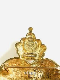 RARE Vintage Signed CHRISTIAN DIOR LOGO Rhinestone Heart & Crown Brooch Pin