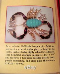 RARE Vintage Signed Denicola 1960's Virgo Zodiac Astrology Rhinestone Brooch Pin