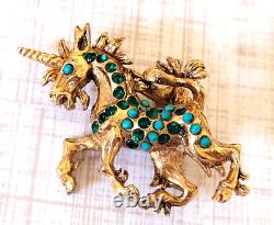 RARE Vintage Signed Vendome Unicorn Gold Tone Rhinestone Brooch