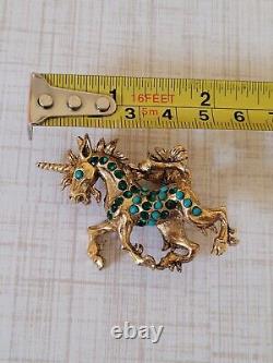 RARE Vintage Signed Vendome Unicorn Gold Tone Rhinestone Brooch