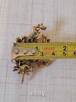 RARE Vintage Signed Vendome Unicorn Gold Tone Rhinestone Brooch