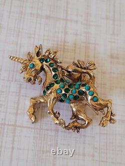 RARE Vintage Signed Vendome Unicorn Gold Tone Rhinestone Brooch