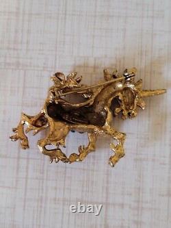 RARE Vintage Signed Vendome Unicorn Gold Tone Rhinestone Brooch