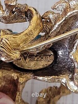 RARE Vintage Signed Vendome Unicorn Gold Tone Rhinestone Brooch