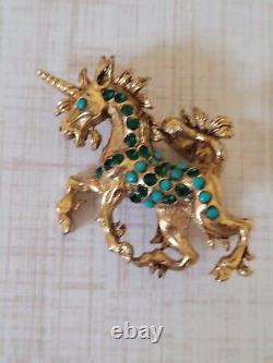 RARE Vintage Signed Vendome Unicorn Gold Tone Rhinestone Brooch