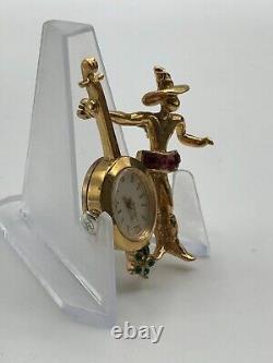 RARE Vtg Coro Mariachi Musician Mechanical Watch Brooch Pin Mid-Century Estate