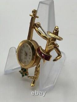 RARE Vtg Coro Mariachi Musician Mechanical Watch Brooch Pin Mid-Century Estate