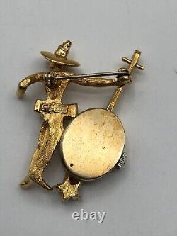 RARE Vtg Coro Mariachi Musician Mechanical Watch Brooch Pin Mid-Century Estate