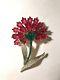 RARE Vtg Crown Trifari Philippe Invisibly Set Red Rhinestone Flower Brooch Pin