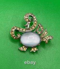 RAREST Vintage SCHIAPARELLI Duck Glass Belly Brooch Pin Rhinestones