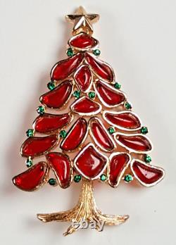 RED Vintage TRIFARI Poured GlassChristmas Tree Pin/Brooch-RARE-MODERN MOSAICS