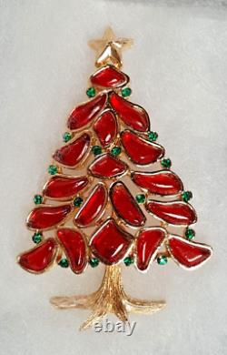 RED Vintage TRIFARI Poured GlassChristmas Tree Pin/Brooch-RARE-MODERN MOSAICS