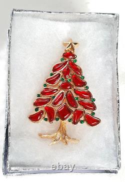 RED Vintage TRIFARI Poured GlassChristmas Tree Pin/Brooch-RARE-MODERN MOSAICS