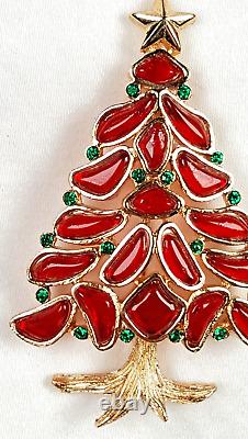 RED Vintage TRIFARI Poured GlassChristmas Tree Pin/Brooch-RARE-MODERN MOSAICS