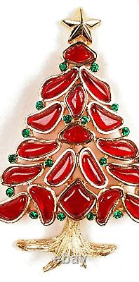 RED Vintage TRIFARI Poured GlassChristmas Tree Pin/Brooch-RARE-MODERN MOSAICS