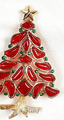 RED Vintage TRIFARI Poured GlassChristmas Tree Pin/Brooch-RARE-MODERN MOSAICS