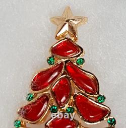 RED Vintage TRIFARI Poured GlassChristmas Tree Pin/Brooch-RARE-MODERN MOSAICS