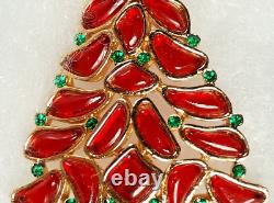 RED Vintage TRIFARI Poured GlassChristmas Tree Pin/Brooch-RARE-MODERN MOSAICS