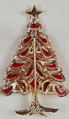 RED Vintage TRIFARI Poured GlassChristmas Tree Pin/Brooch-RARE-MODERN MOSAICS