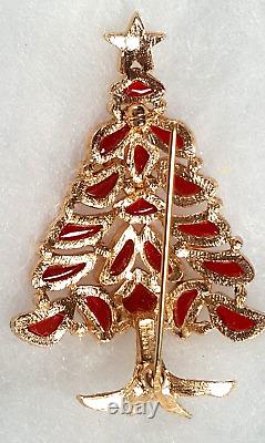 RED Vintage TRIFARI Poured GlassChristmas Tree Pin/Brooch-RARE-MODERN MOSAICS